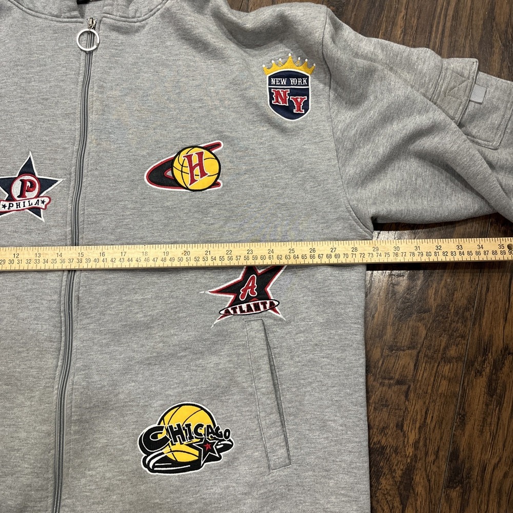 Vintage NBA Teams Logo Patch Hoodie Zip Jacket Sports Unique Coat Sz 3XL - Picture 11 of 12